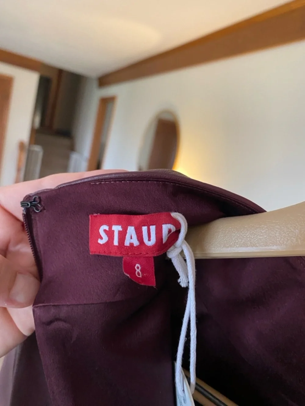 STAUD Burgundy Long Sleeve Leather Tunic Dress - Picture 4 of 5